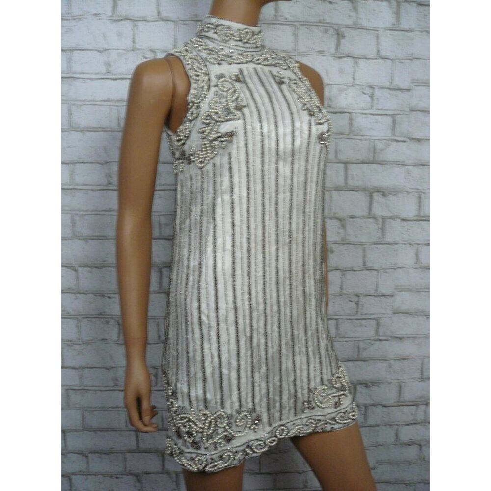 $368 X by NBD Ivory Grey Lace Beaded Pearl Rita Shift Dress XXS NWT - Picture 5 of 9